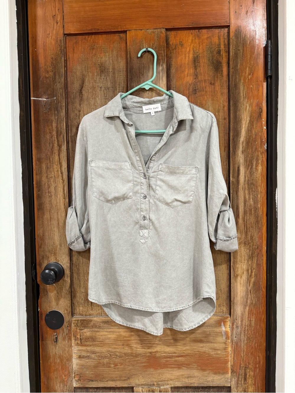 Bella Dahl Light Gray Washed Button-Down Pullover Shirt